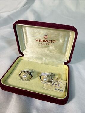 Vintage MIKIMOTO Pearl Cufflinks Silver Men's